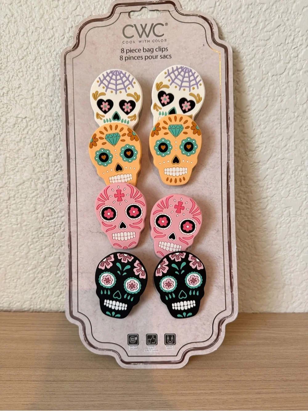 CWC Sugar Skull Decorative Bag Clips - Multicolor (8 Piece)